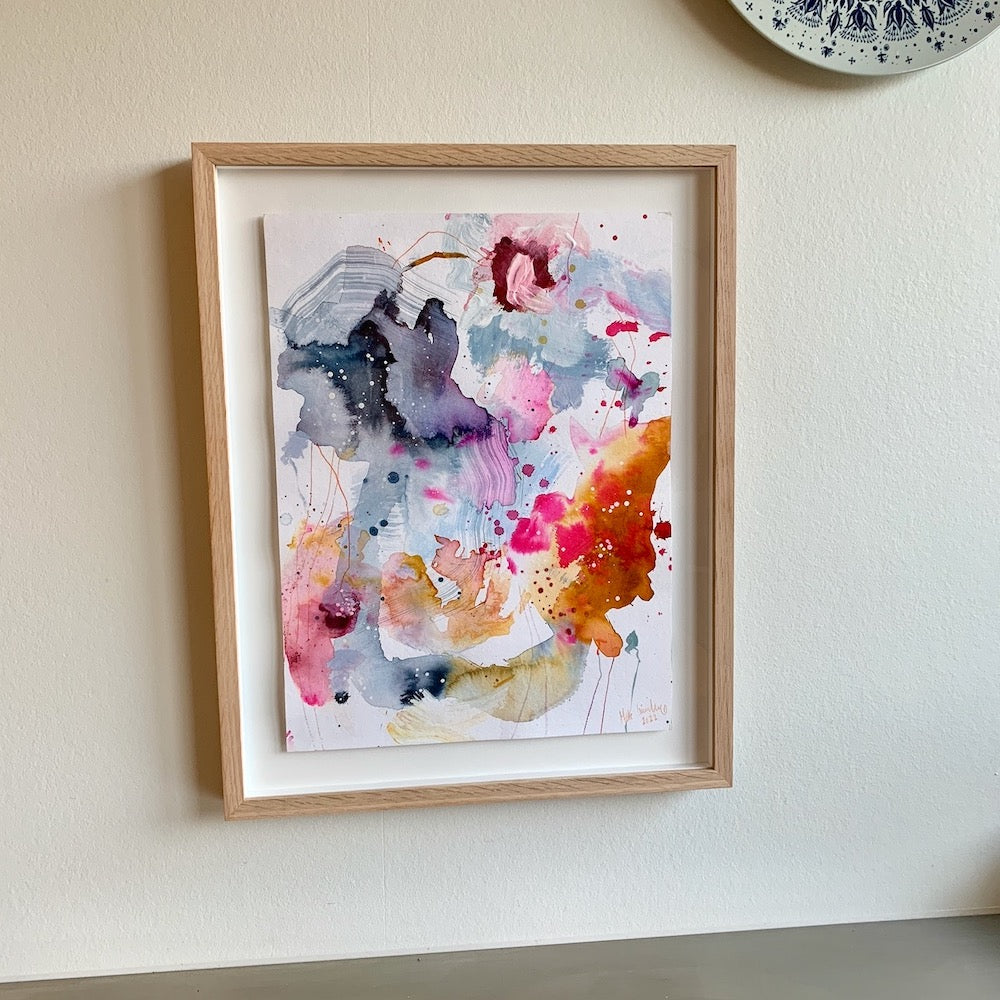 Think #1 - 39,5 x 49 cm - originalt maleri i egetræsramme
