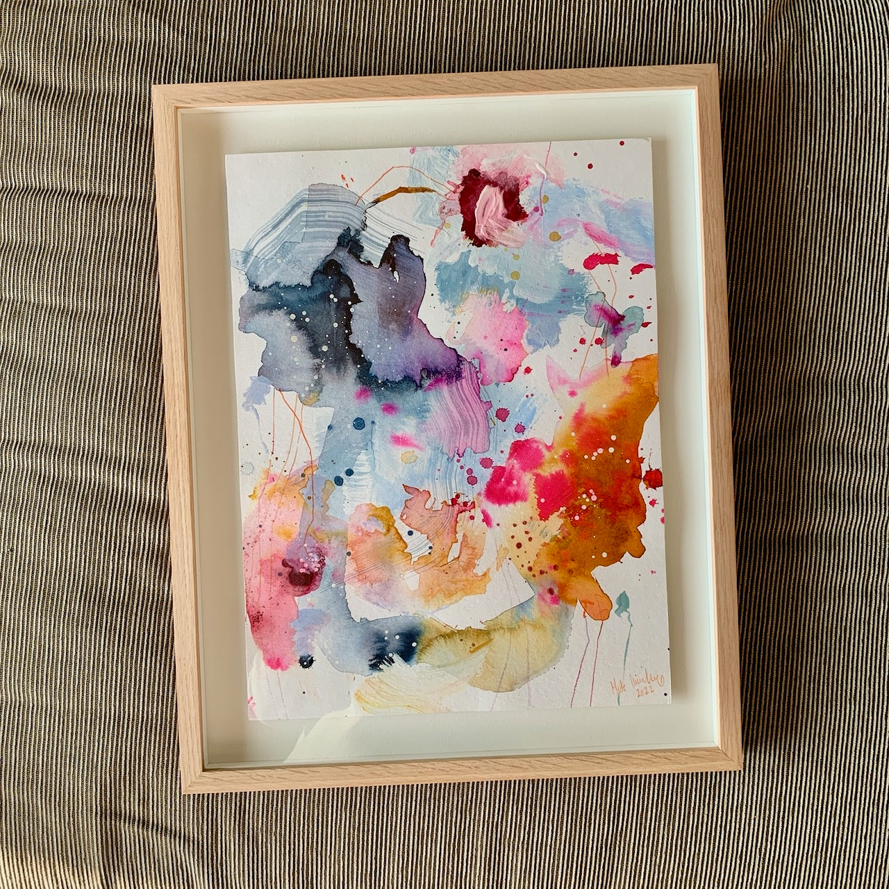 Think #1 - 39,5 x 49 cm - originalt maleri i egetræsramme
