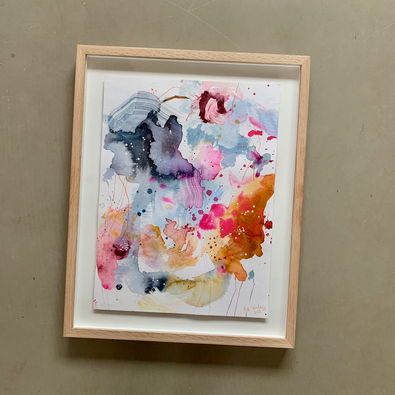 Think #1 - 39,5 x 49 cm - originalt maleri i egetræsramme
