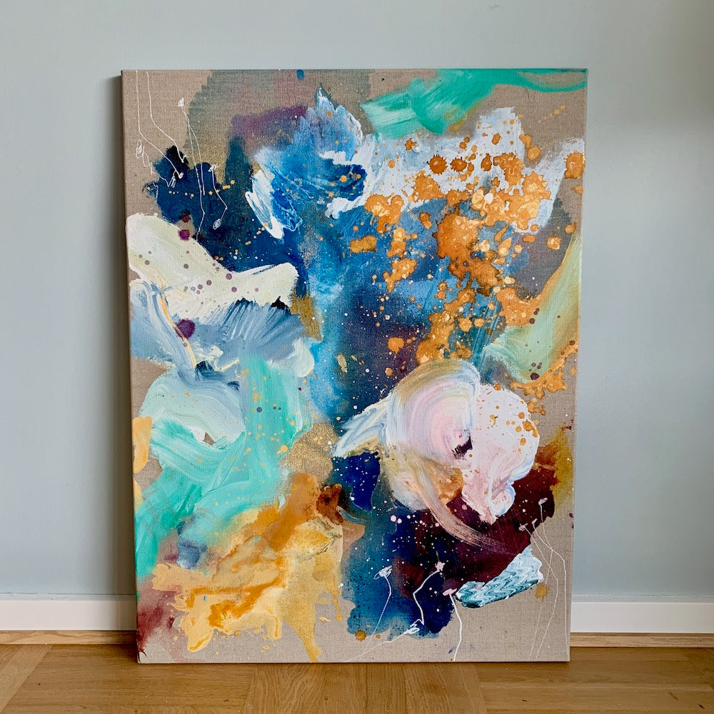 Raw and blue - 60x80 cm (hørlærred)