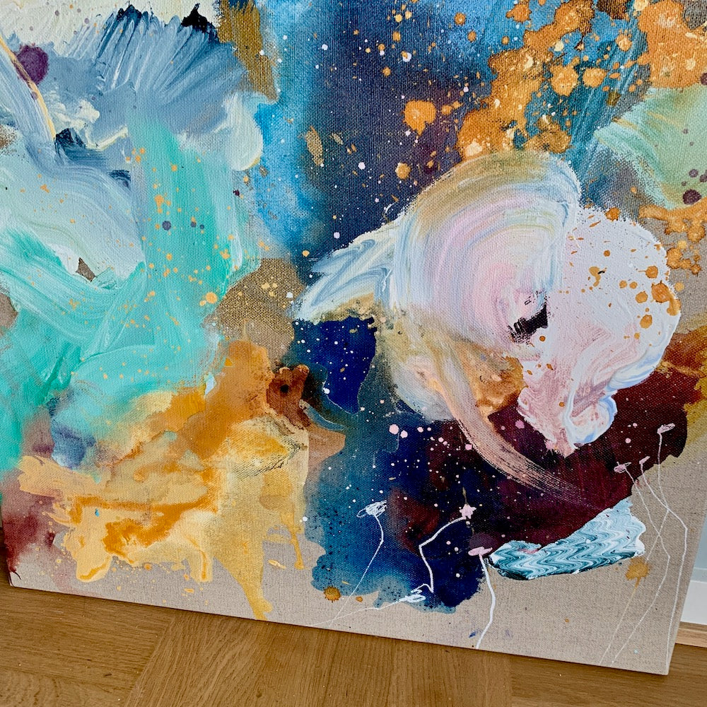 Raw and blue - 60x80 cm (hørlærred)