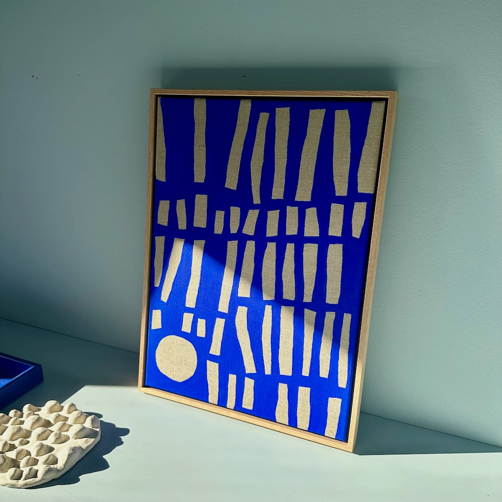 Ultramarine #21 - originalt værk på hørlærred - 57 x 42 cm - egetræsramme