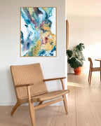 Abstract art poster by artist Mette Lindberg. The art print is in blue and earthy colours.