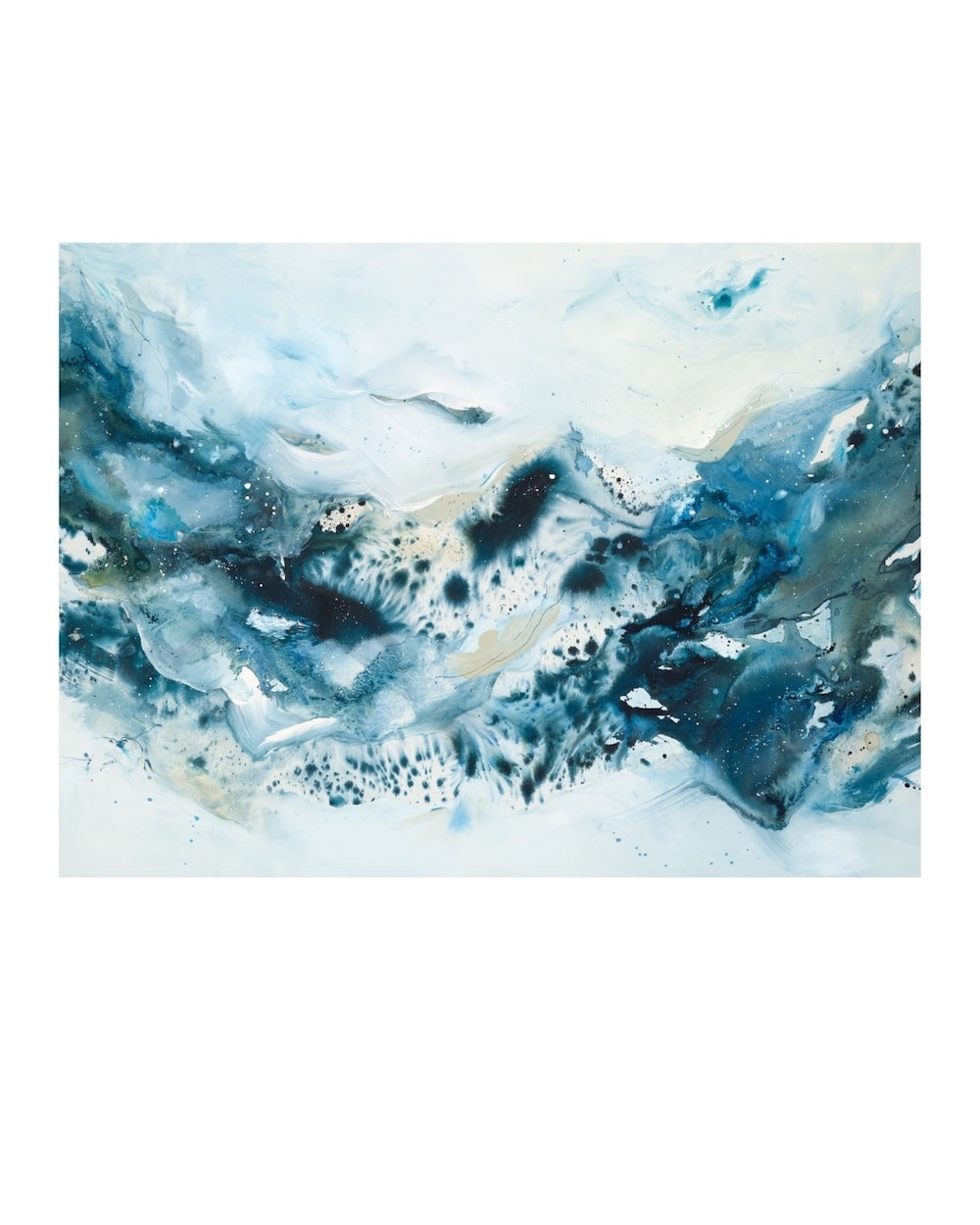 Abstract art print in blue tones in oak frame – nordic style modern artwork