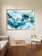 Soft #14 limited edition art print, fluid blue abstract artwork with ink splatter details