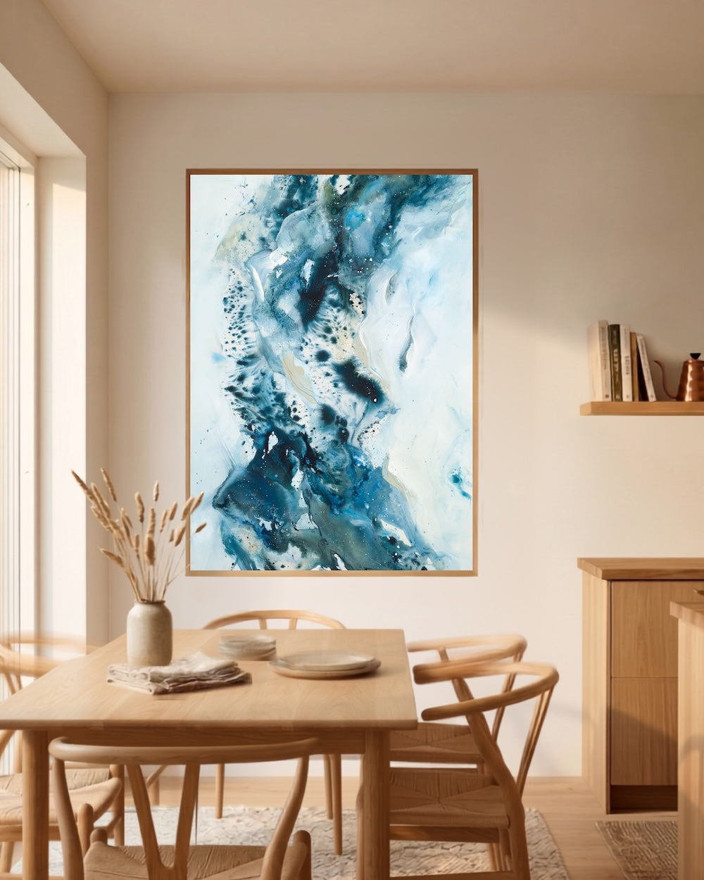 Large abstract art print in nordic style interior – contemporary art poster
