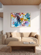 Abstract art print in Nordic living room setting by Mette Lindberg