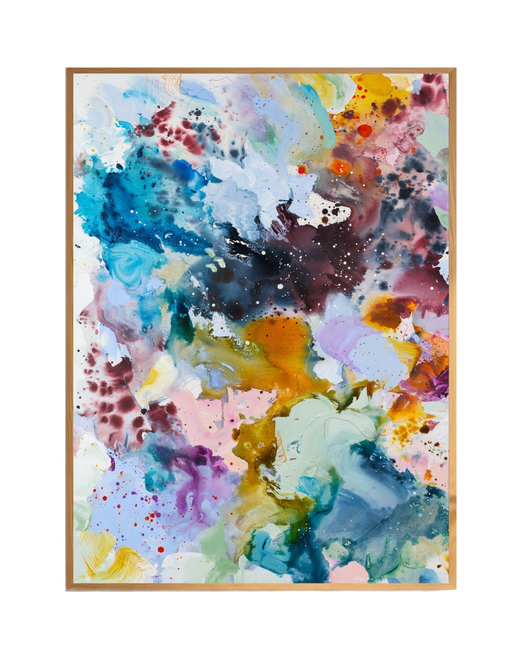 abstract-colourful-art-print-oak-frame.jpg Colourful abstract art print in oak frame by Mette Lindberg
