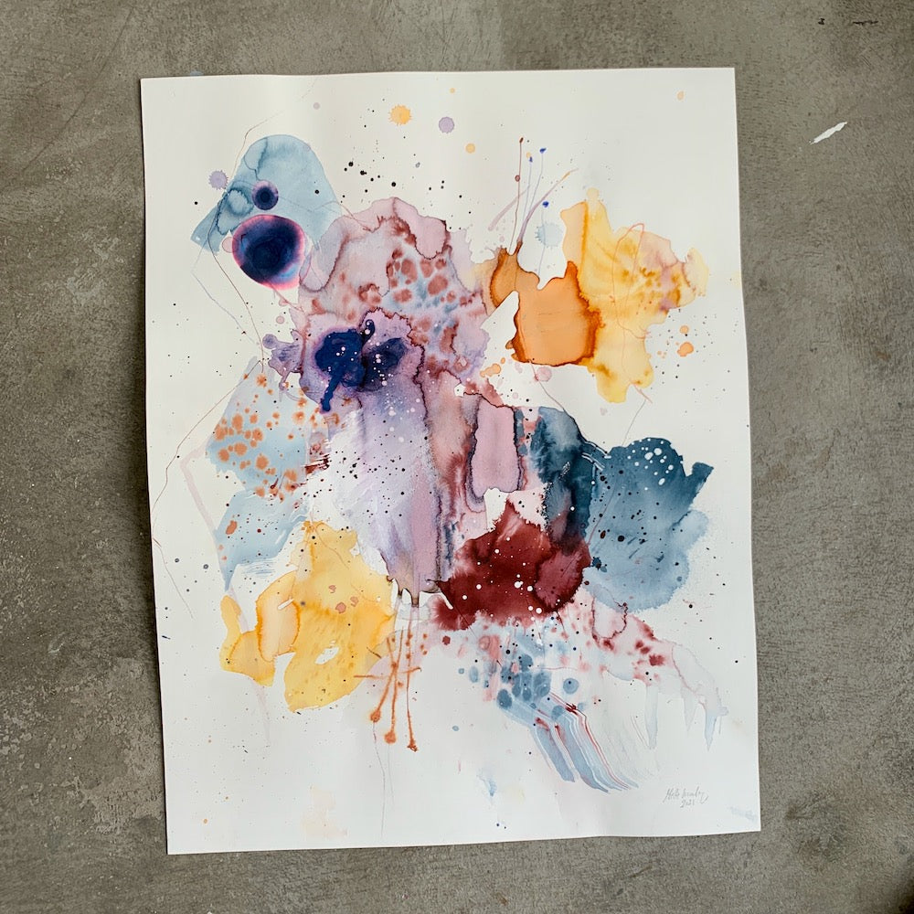 "Swing #1" - 59x73 cm - papirmaleri i røget egetræsramme