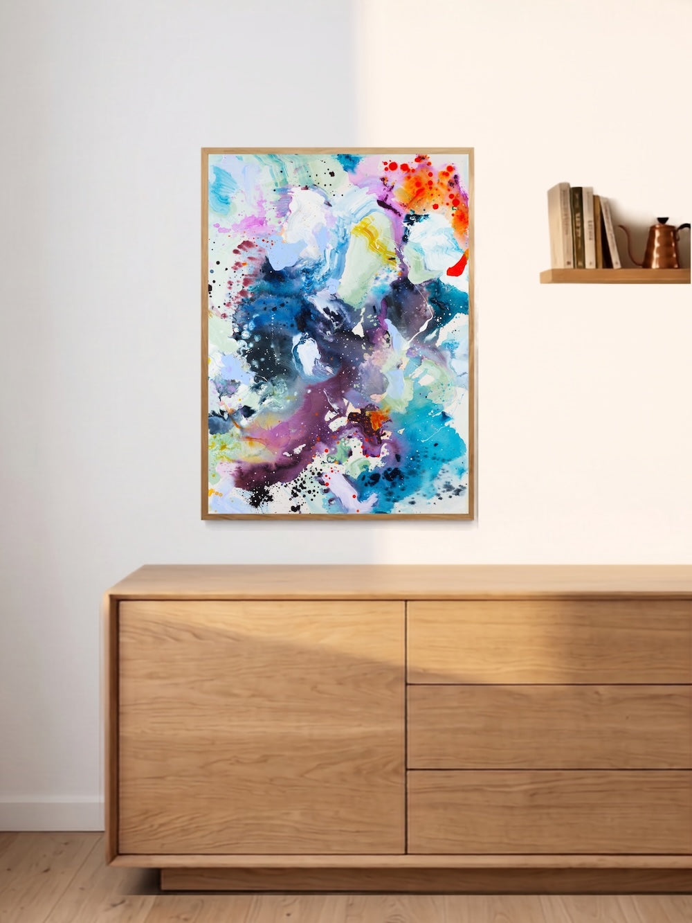 Abstract art print with bright, vivid colours by Mette Lindberg