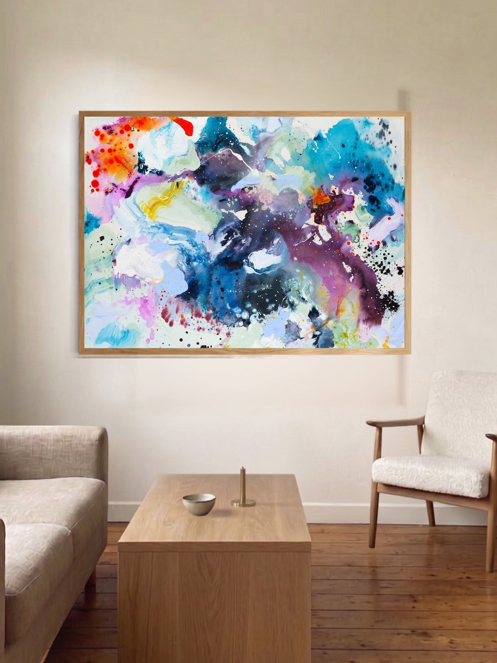 Abstract art print by Mette Lindberg – fluid painting in panorama format