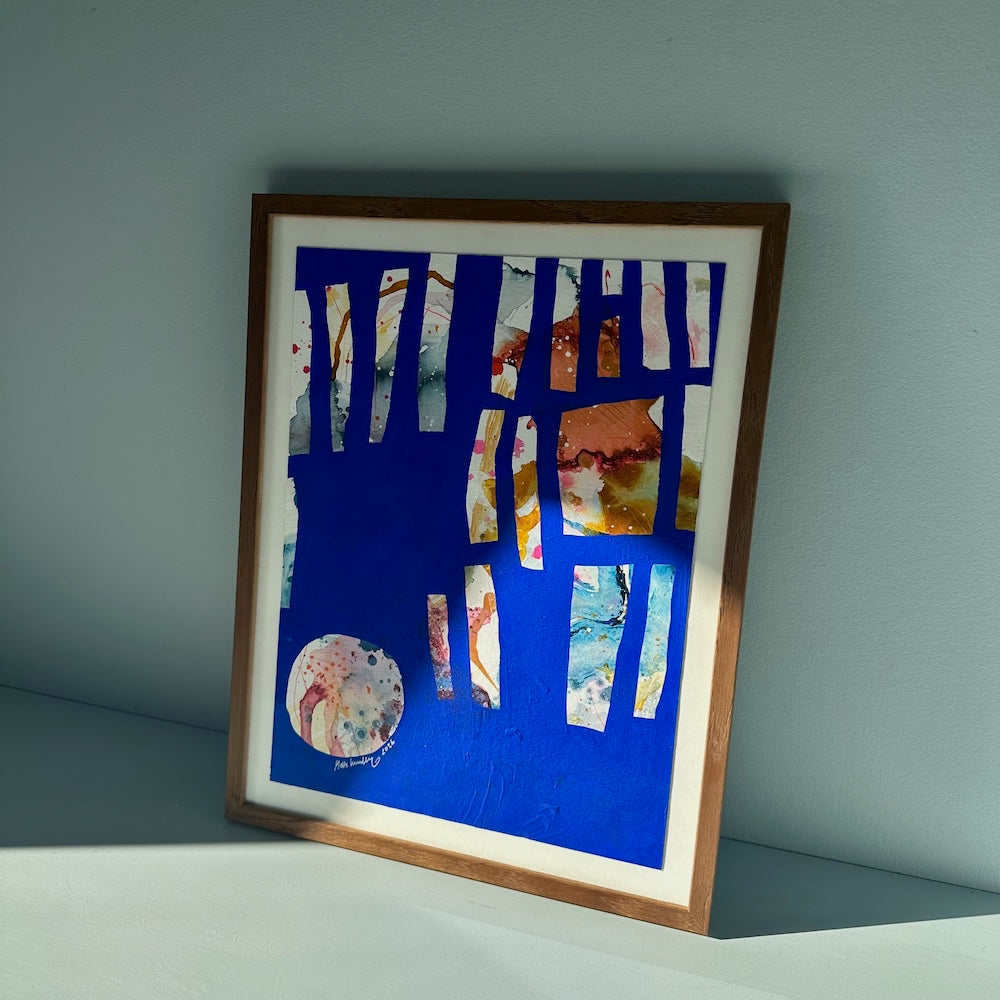 Ultramarine #12 - originalt papirværk - 37x47 cm - røget egetræsramme/ART-glas