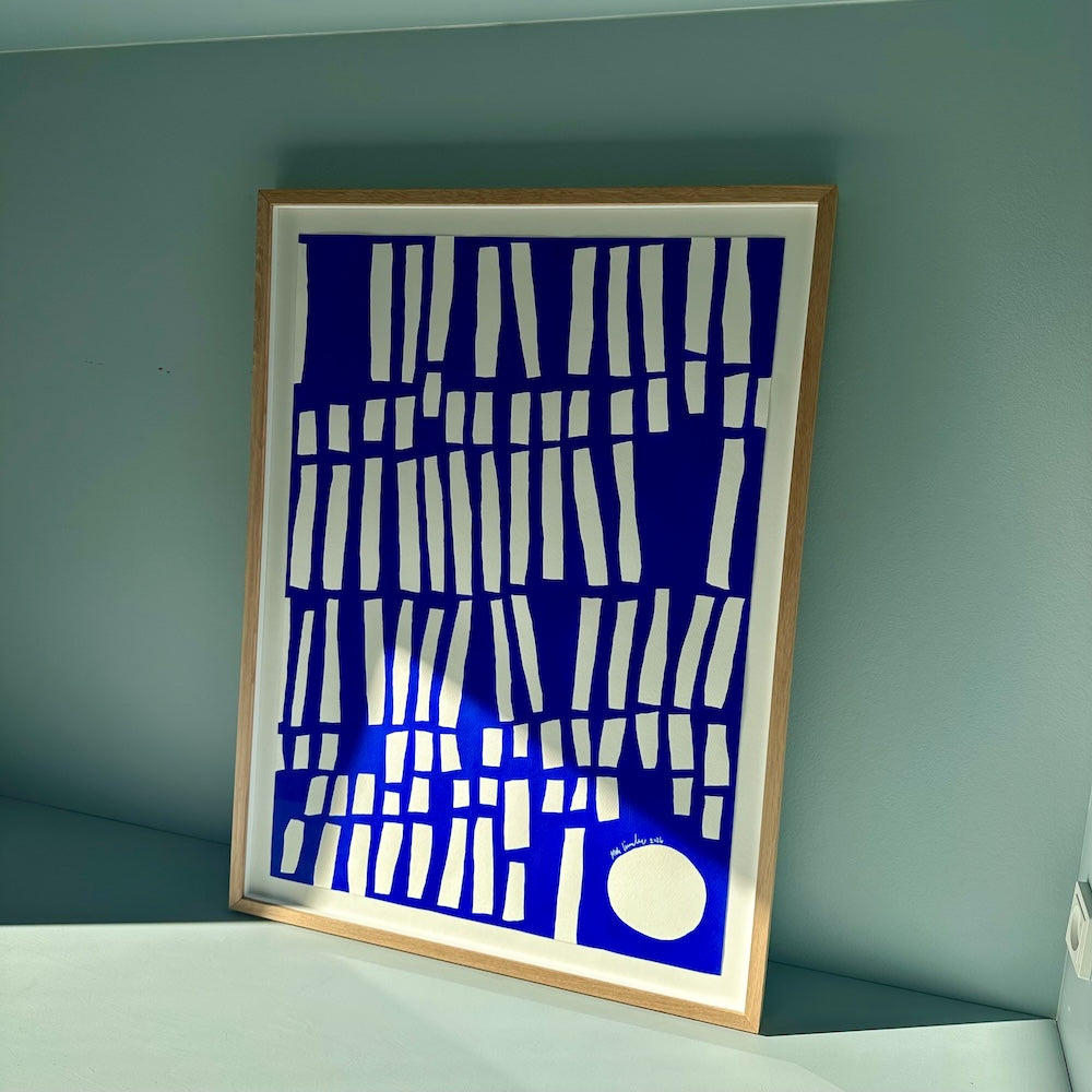 Ultramarine #10 - originalt papirværk - 50x70 cm - egetræsramme/ART-glas