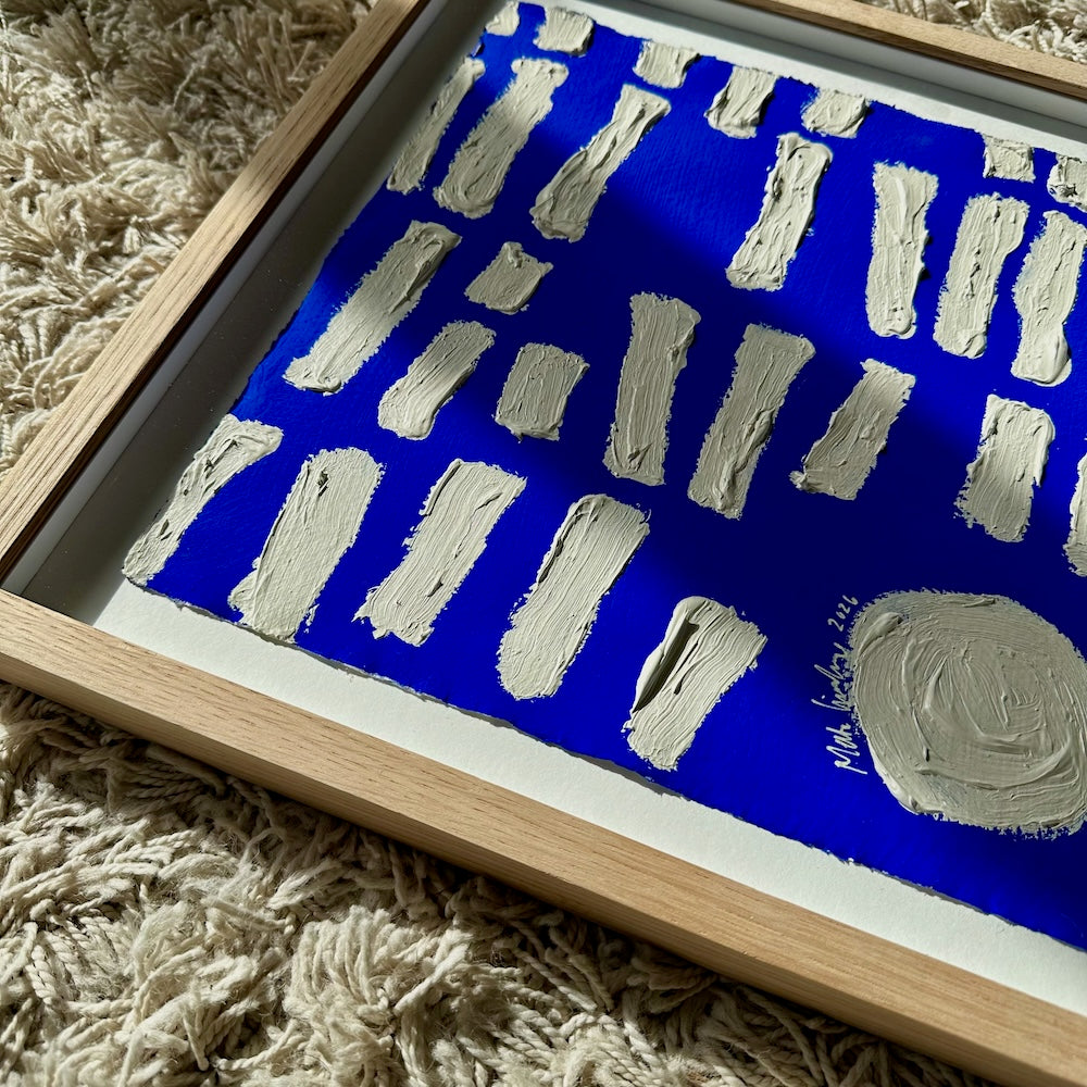 Ultramarine #20 - originalt papirværk - 37,5 x 37,5 cm - dyb egetræsramme