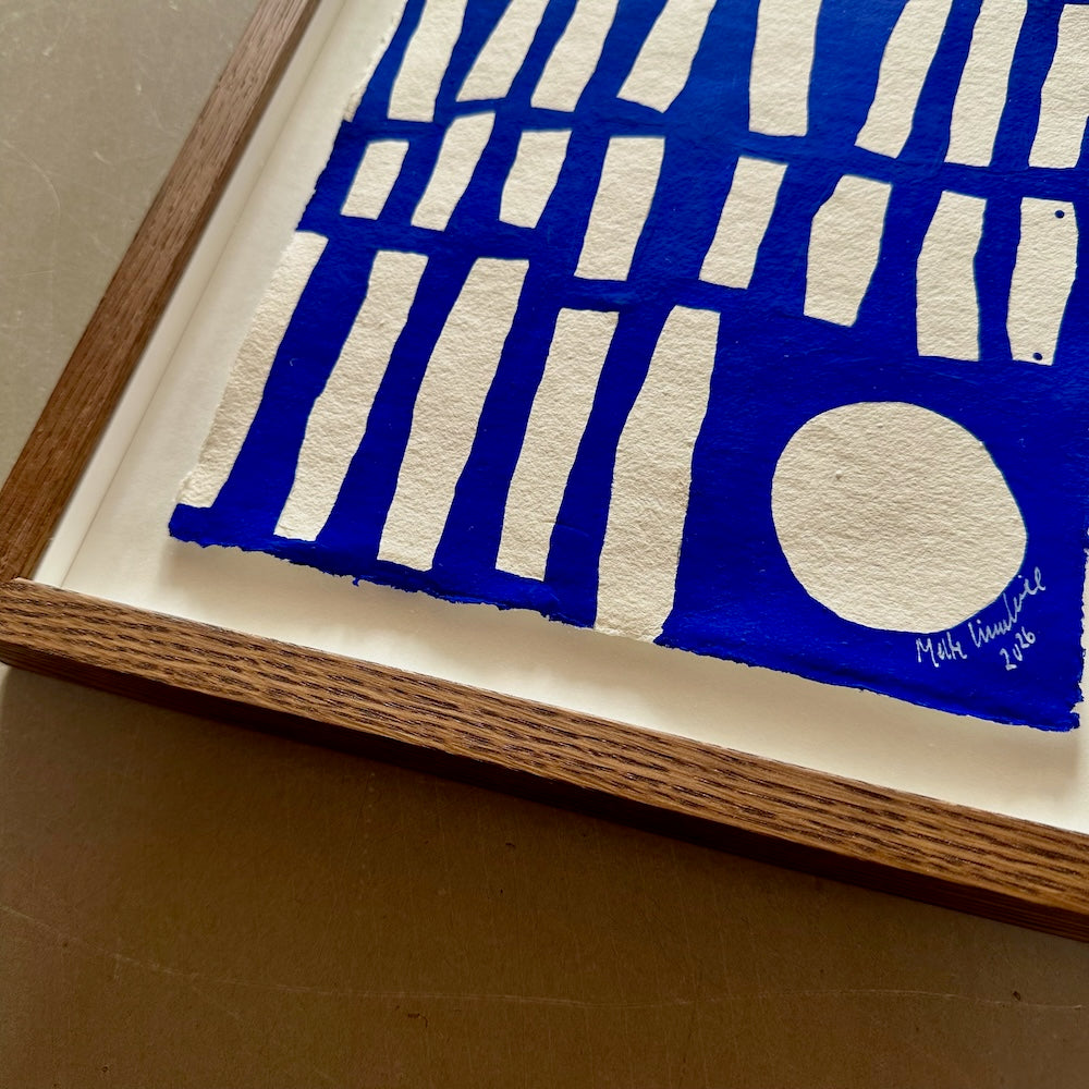 Ultramarine #17 - originalt papirværk - 38,5 x 30 cm - Røget egetræsramme/ART-glas