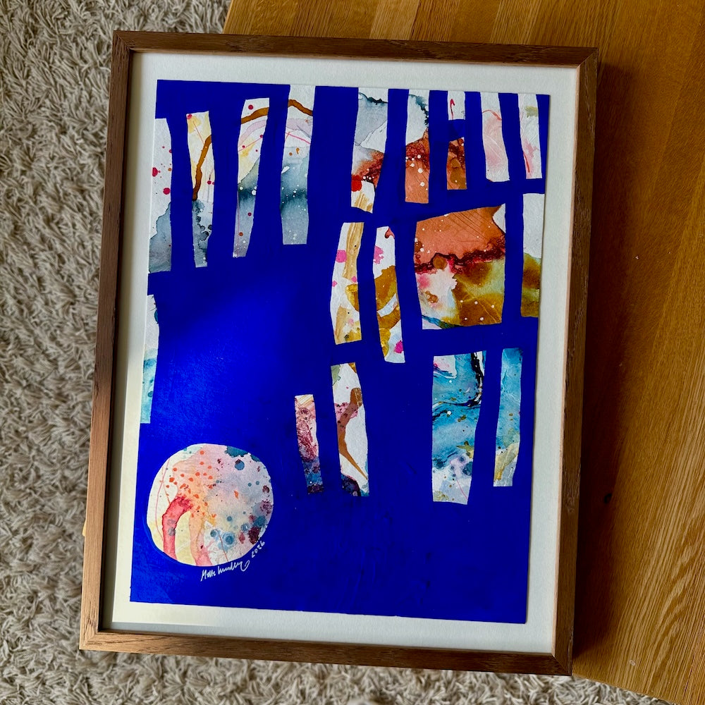 Ultramarine #12 - originalt papirværk - 37x47 cm - røget egetræsramme/ART-glas