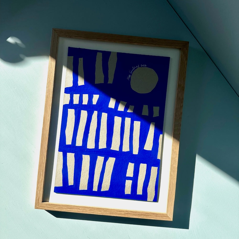 Ultramarine #15 - originalt papirværk - 28 x 36,5 cm - egetræsramme/ART-glas