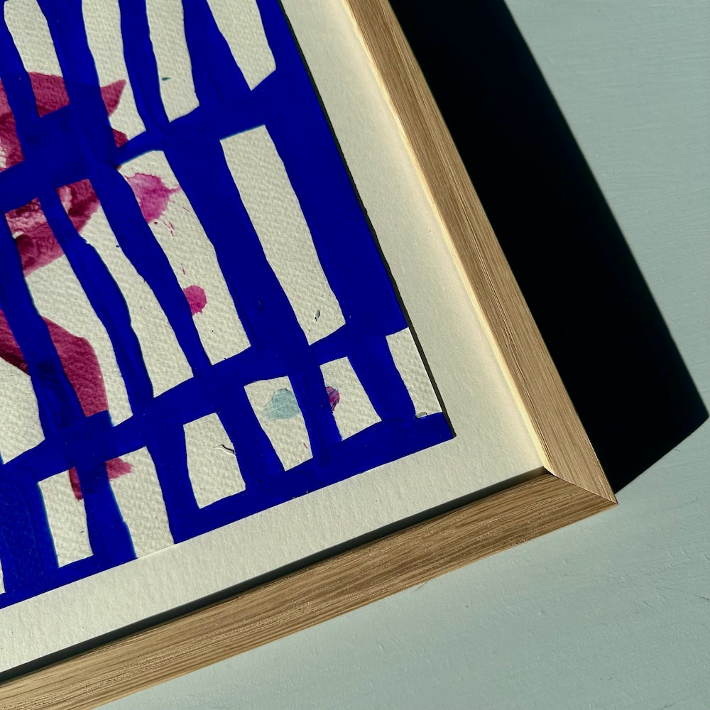 Ultramarine #13 - originalt papirværk - 28 x 36,5 cm - egetræsramme/ART-glas