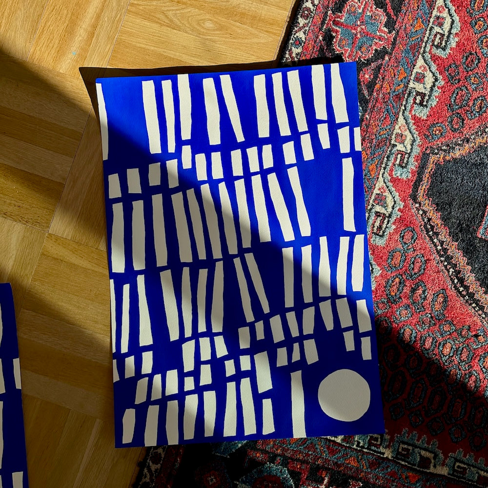 Ultramarine #10 - originalt papirværk - 50x70 cm - egetræsramme/ART-glas