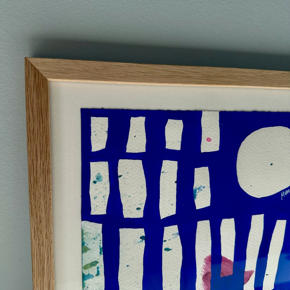 Ultramarine #13 - originalt papirværk - 28 x 36,5 cm - egetræsramme/ART-glas