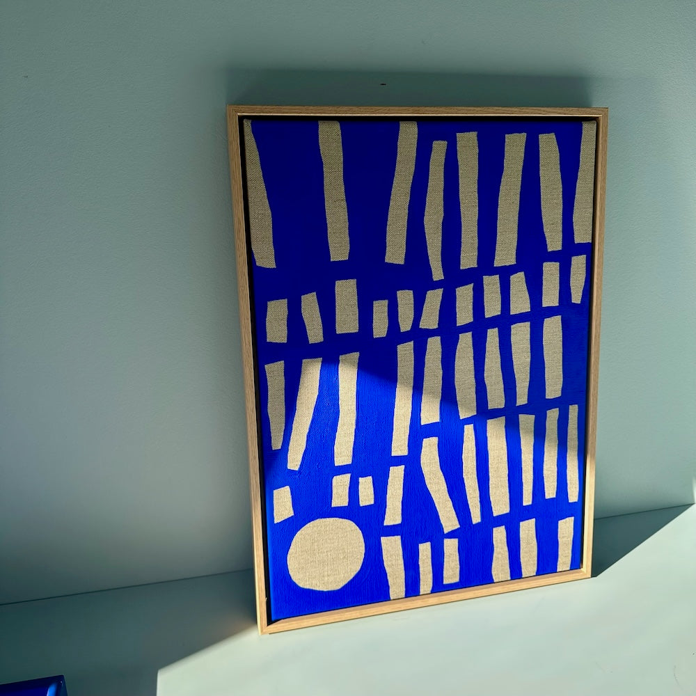 Ultramarine #21 - originalt værk på hørlærred - 57 x 42 cm - egetræsramme