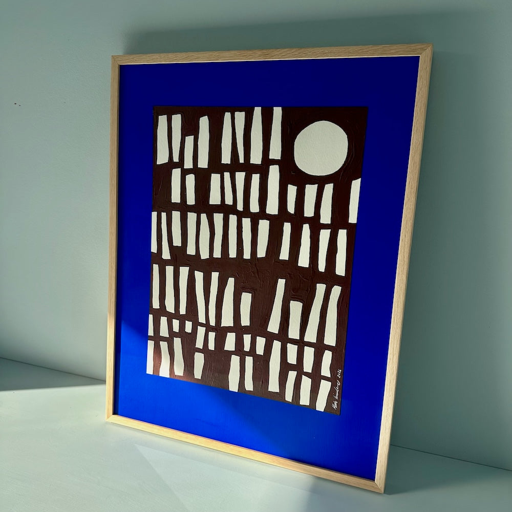 Ultramarine #11 - originalt papirværk - 52,5 x 67,5 cm - egetræsramme/ART-glas