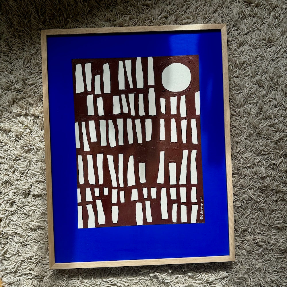 Ultramarine #11 - originalt papirværk - 52,5 x 67,5 cm - egetræsramme/ART-glas