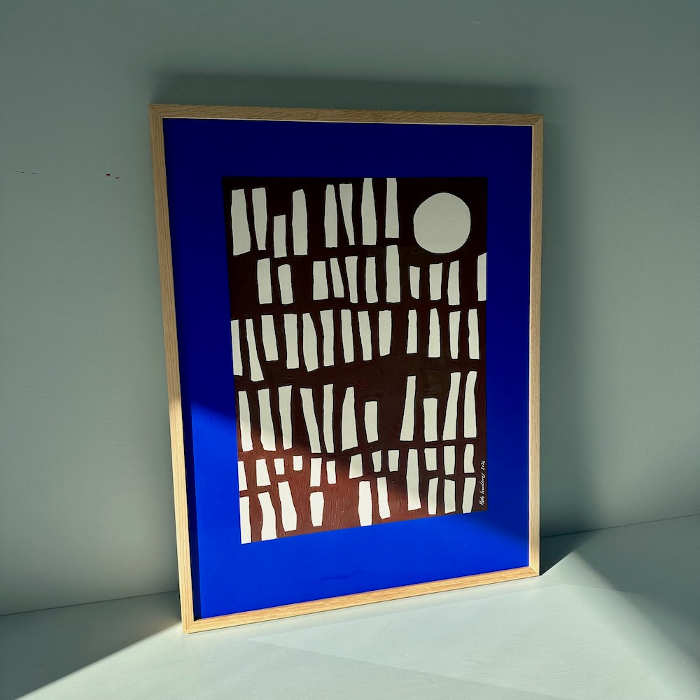 Ultramarine #11 - originalt papirværk - 52,5 x 67,5 cm - egetræsramme/ART-glas