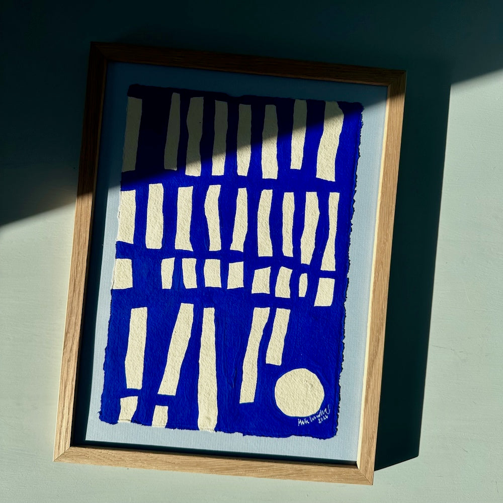 Ultramarine #18 - originalt papirværk - 28 x 37 cm - egetræsramme/ART-glas