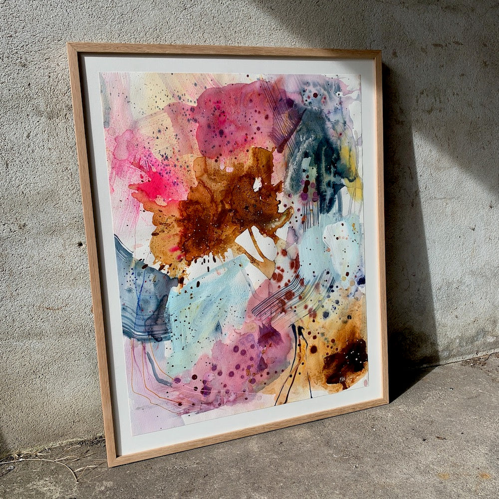Joy - 59x73 cm - papirmaleri i egetræsramme