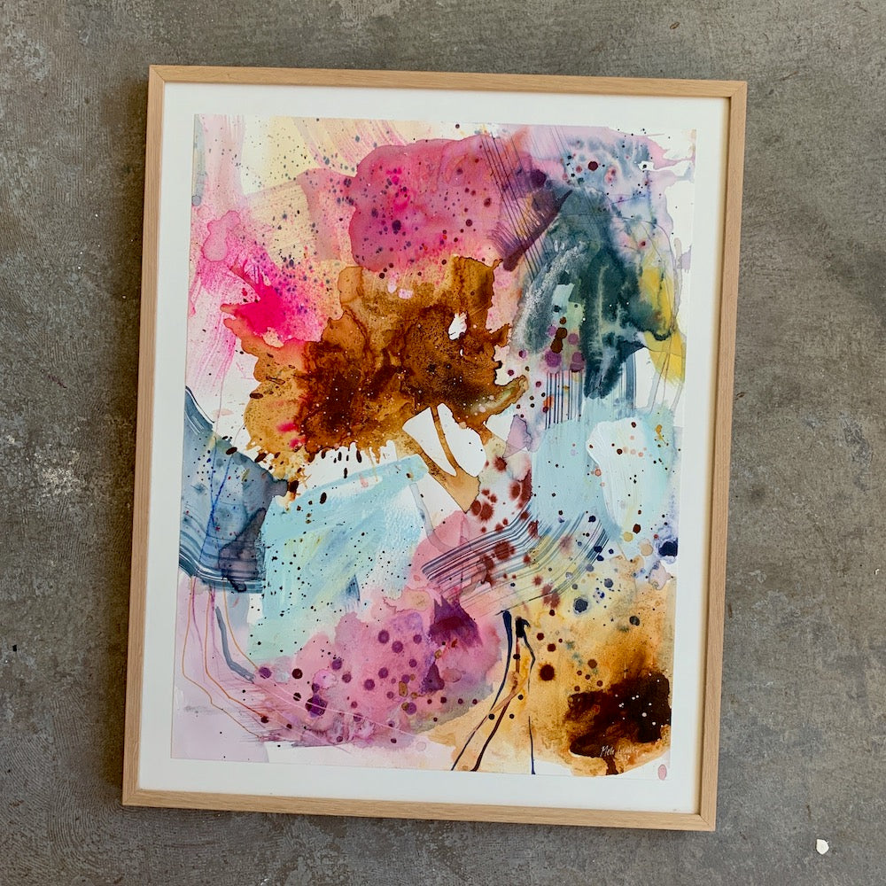 Joy - 59x73 cm - papirmaleri i egetræsramme
