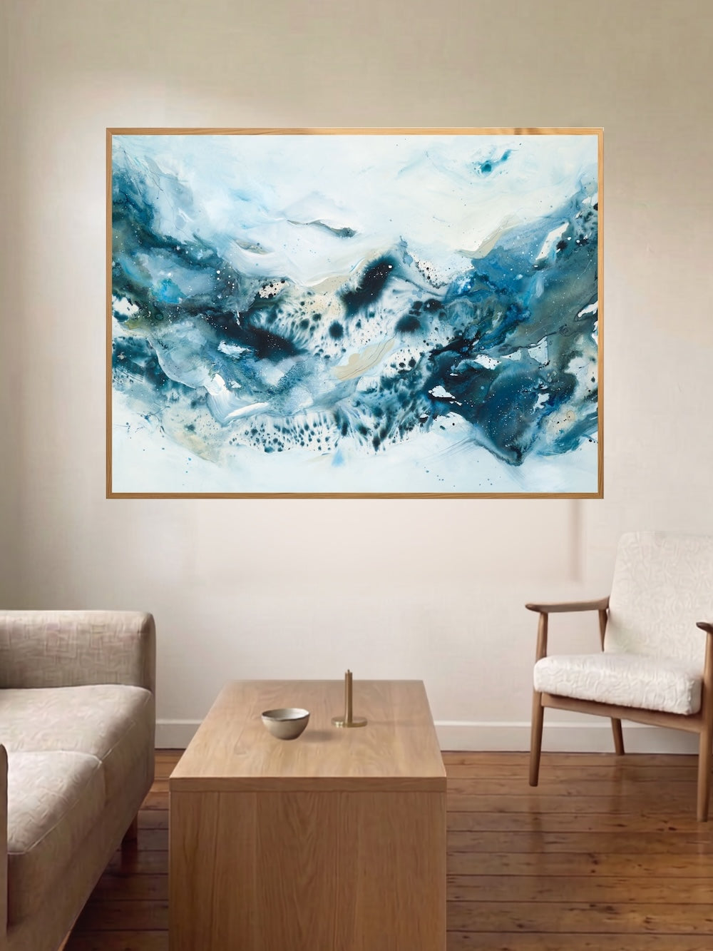 Horizontal large abstract art print in blue tones – modern art poster