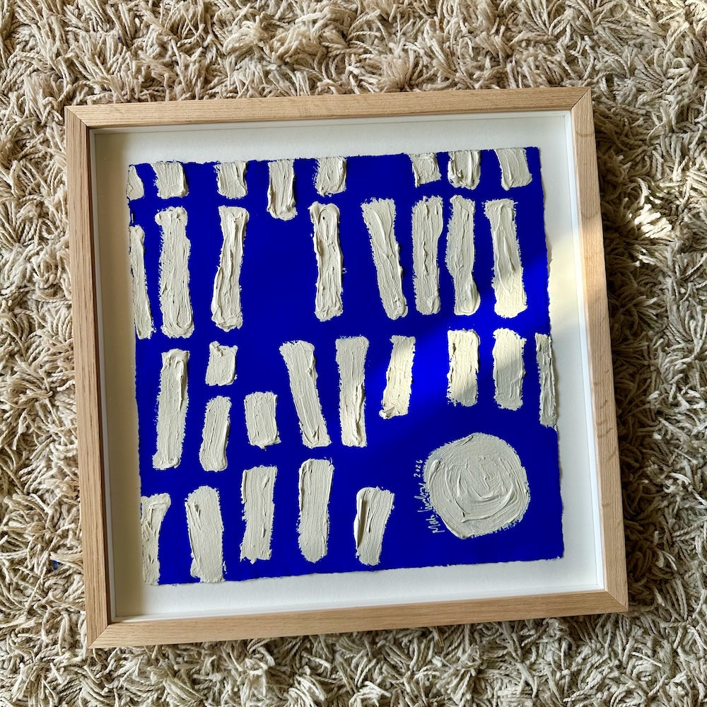 Ultramarine #20 - originalt papirværk - 37,5 x 37,5 cm - dyb egetræsramme