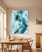 Soft #14 framed art print in oak frame displayed in a Scandinavian dining room by Mette Lindberg