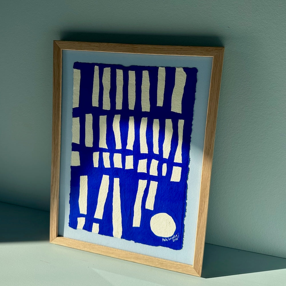 Ultramarine #18 - originalt papirværk - 28 x 37 cm - egetræsramme/ART-glas