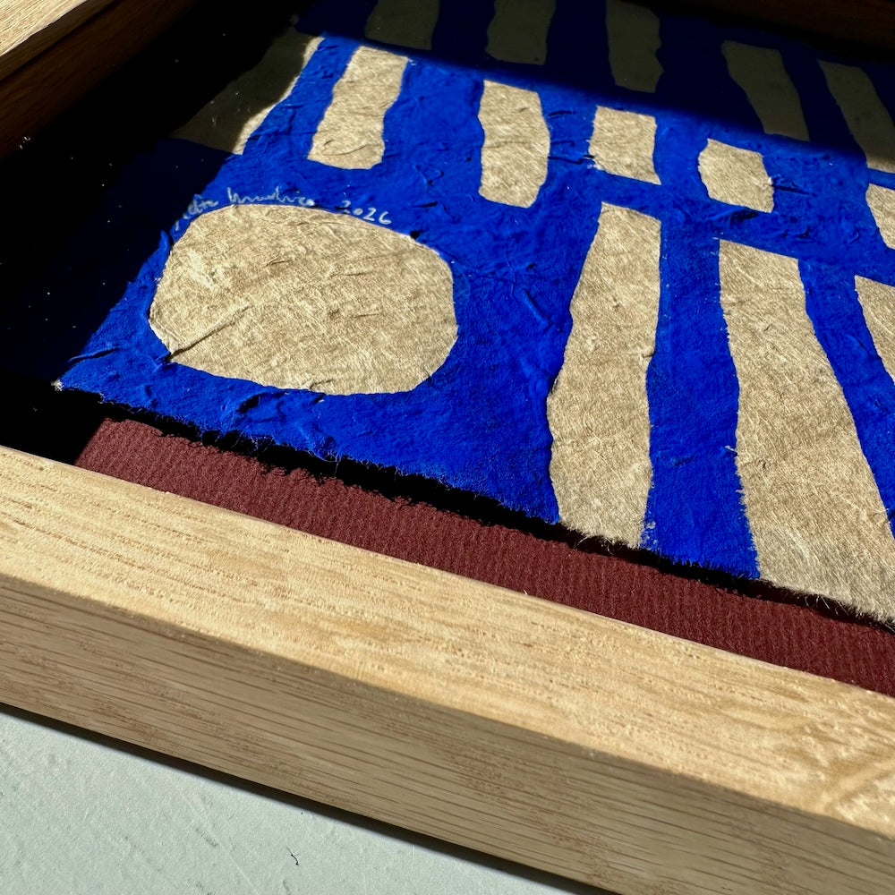 Ultramarine #19 - originalt papirværk - 31 x 32 cm - egetræsramme/ART-glas