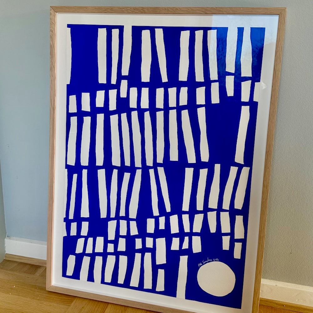Ultramarine #10 - originalt papirværk - 50x70 cm - egetræsramme/ART-glas