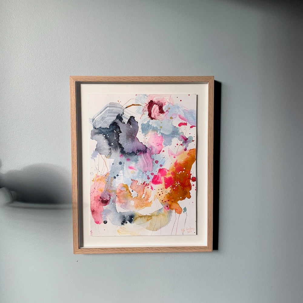 Think #1 - 39,5 x 49 cm - originalt maleri i egetræsramme