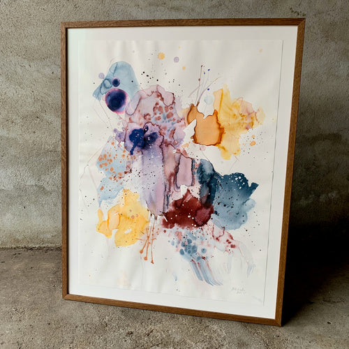 "Swing #1" - 59x73 cm - papirmaleri i røget egetræsramme