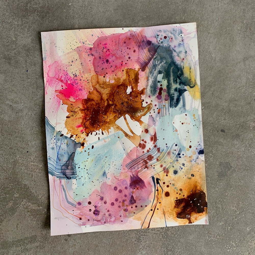 Joy - 59x73 cm - papirmaleri i egetræsramme