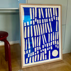 Ultramarine #10 - originalt papirværk - 50x70 cm - egetræsramme/ART-glas