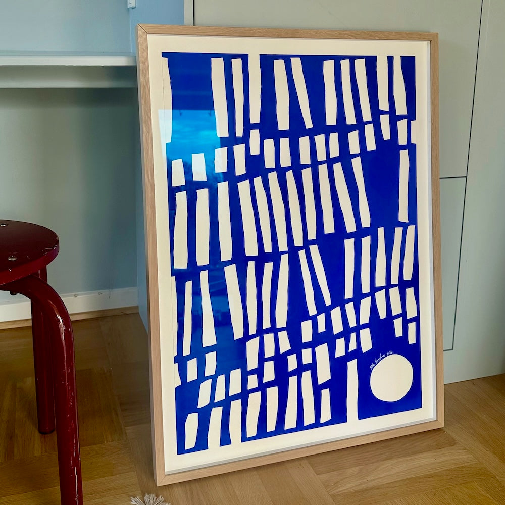 Ultramarine #10 - originalt papirværk - 50x70 cm - egetræsramme/ART-glas