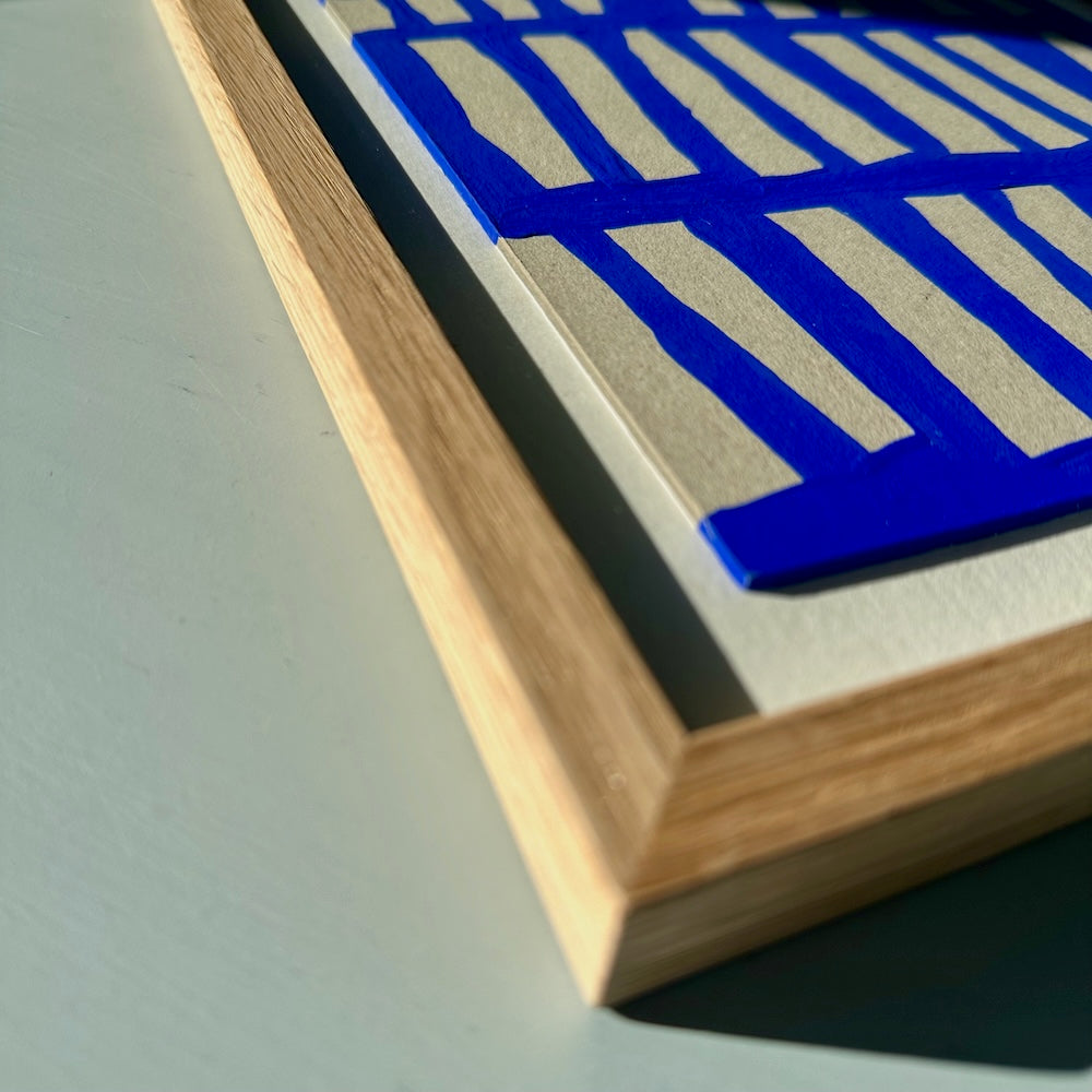 Ultramarine #15 - originalt papirværk - 28 x 36,5 cm - egetræsramme/ART-glas