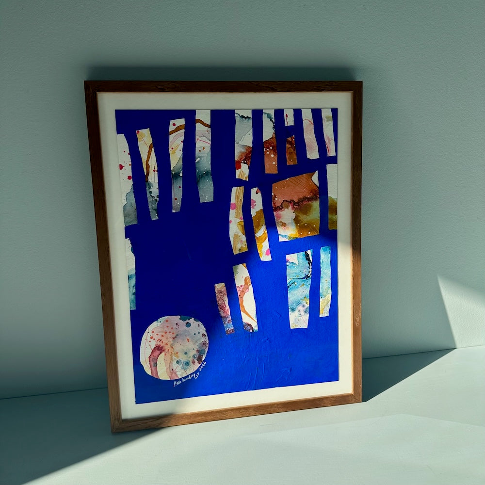 Ultramarine #12 - originalt papirværk - 37x47 cm - røget egetræsramme/ART-glas