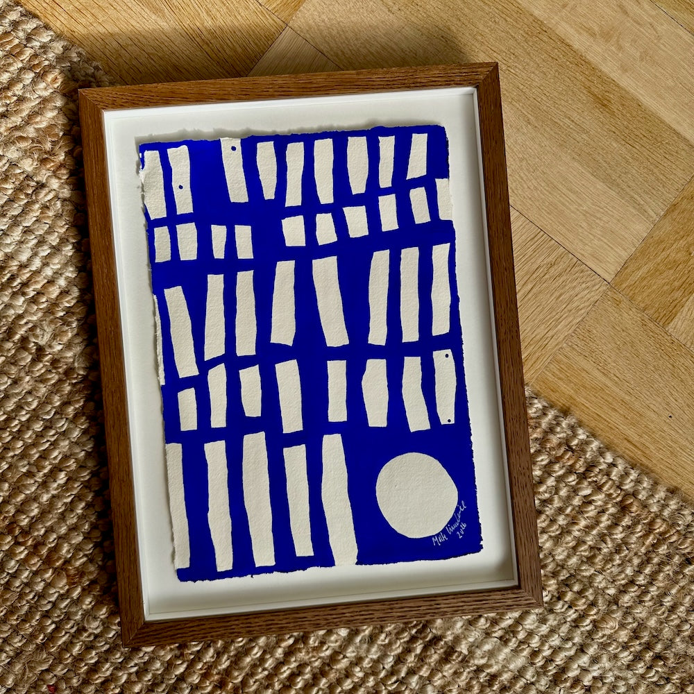 Ultramarine #17 - originalt papirværk - 38,5 x 30 cm - Røget egetræsramme/ART-glas