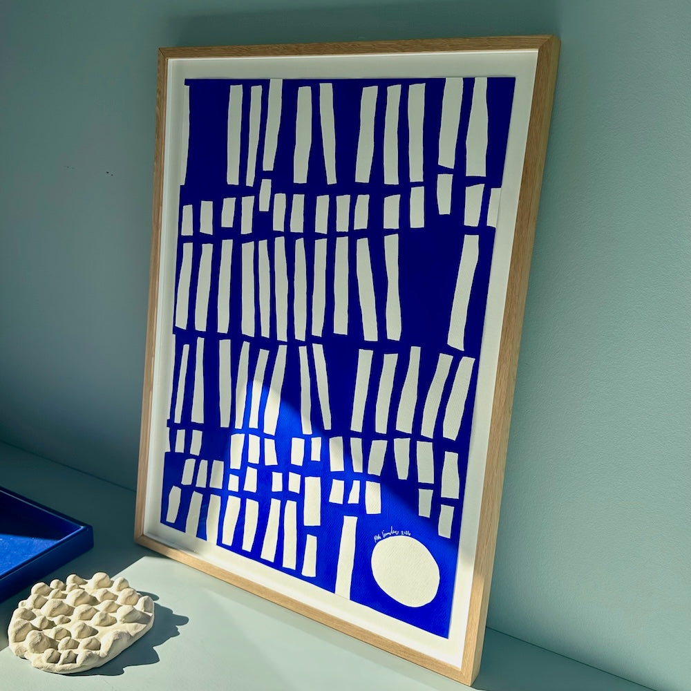 Ultramarine #10 - originalt papirværk - 50x70 cm - egetræsramme/ART-glas