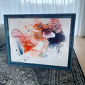 Essence - 58X73 cm - Orignalt maleri på papir i gråblå ramme - (2. sortering)