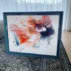 Essence - 58X73 cm - Orignalt maleri på papir i gråblå ramme - (2. sortering)