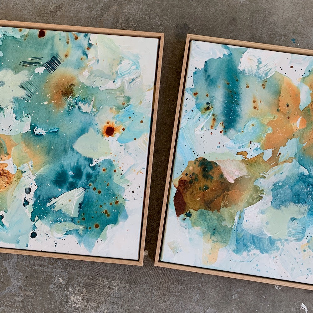 Mind view #1 og #2 - 60x60 cm i egetræsramme (2 malerier)