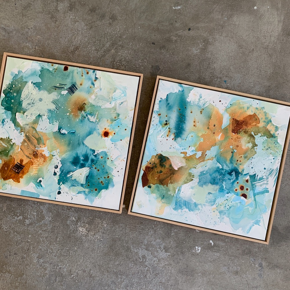 Mind view #1 og #2 - 60x60 cm i egetræsramme (2 malerier)